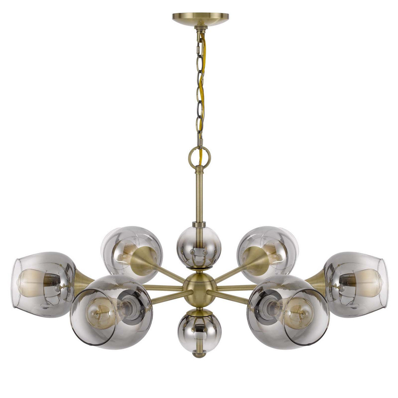 CAL Lighting Pendleton metal chandelier with electoral plated smoked glass shades Antique Brass FX-3757-6