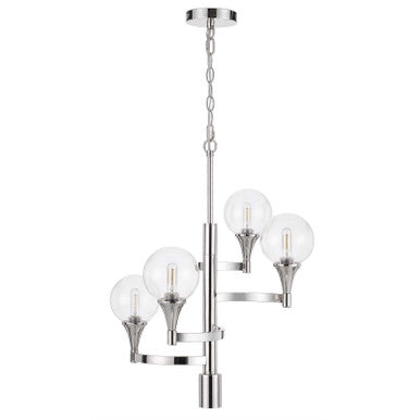 CAL Lighting Milbank metal chandelier with a 3K GU10 LED 6W downlight (only down Light GU10 bulb Included) clear round glass shades Chrome FX-3759-4