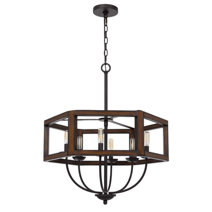 CAL Lighting Renton hexagon rubber wood / metal chandelier Oak FX-3761-6