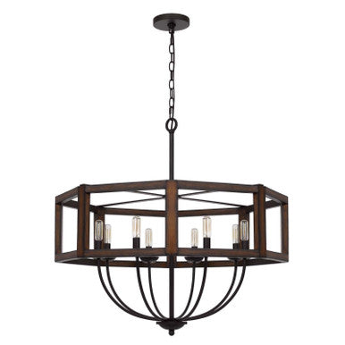 CAL Lighting Renton hexagon rubber wood / metal chandelier Oak FX-3761-8