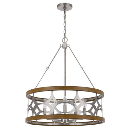 CAL Lighting Abingdon lazer cut metal chandelier Brushed Steel/Oak FX-3768-5