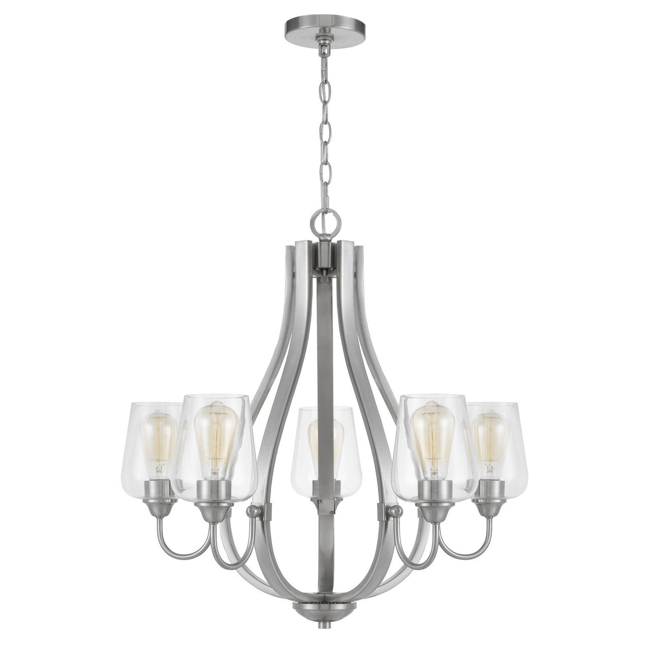 CAL Lighting Newport metal chandelier with glass shades Brushed Steel FX-3773-5