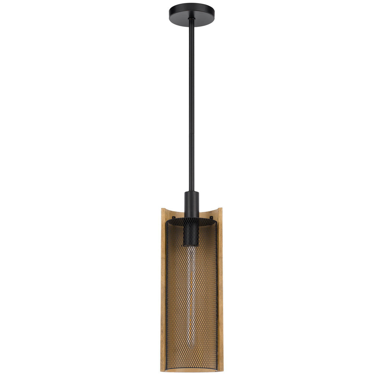 CAL Lighting Wigan robber wood drop pendant with mesh shade Black/Basswood FX-3778-1