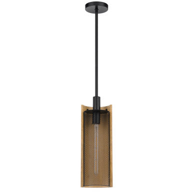 CAL Lighting Wigan robber wood drop pendant with mesh shade Black/Basswood FX-3778-1