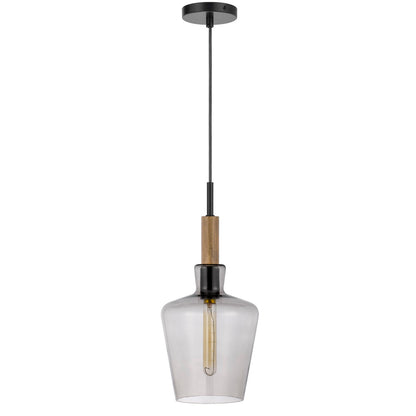 CAL Lighting Swindon glass drop pendant with wood accent Smoked/Basswood FX-3779-1