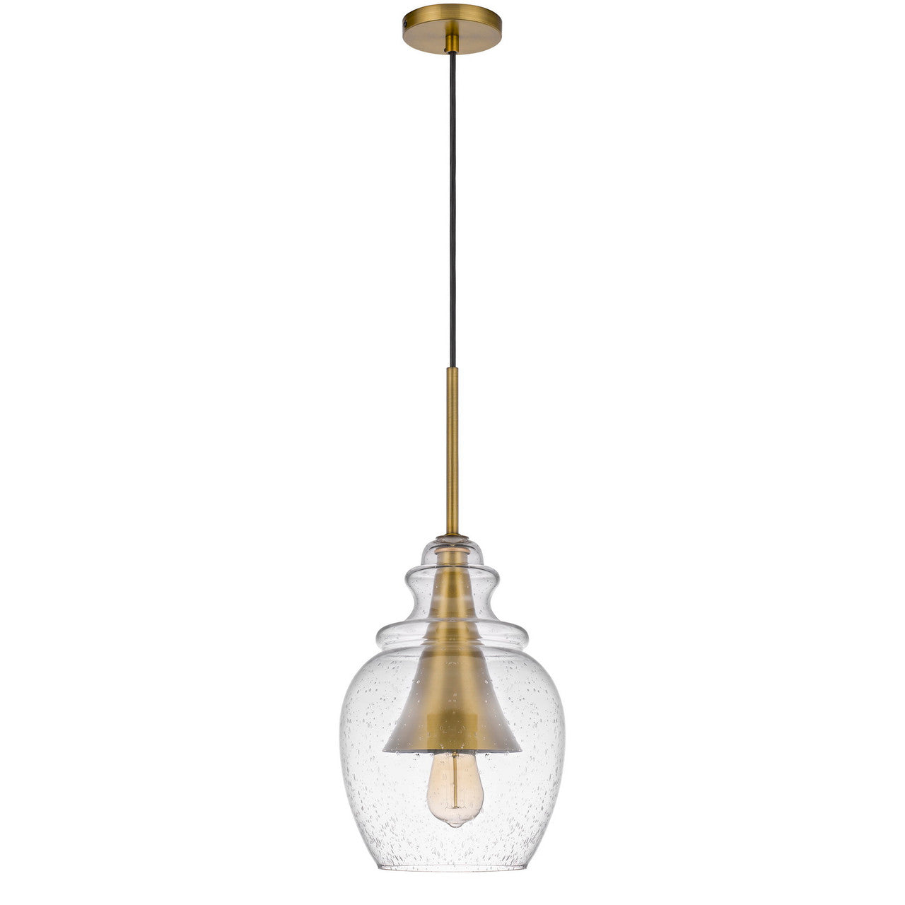 CAL Lighting Girona glass drop pendant with metal cone accent Antique Brass/ Glass FX-3780-1