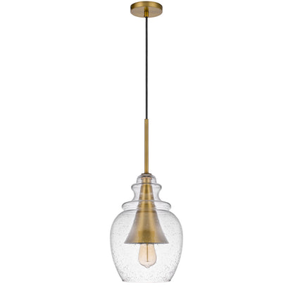 CAL Lighting Girona glass drop pendant with metal cone accent Antique Brass/ Glass FX-3780-1