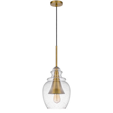 CAL Lighting Girona glass drop pendant with metal cone accent Antique Brass/ Glass FX-3780-1