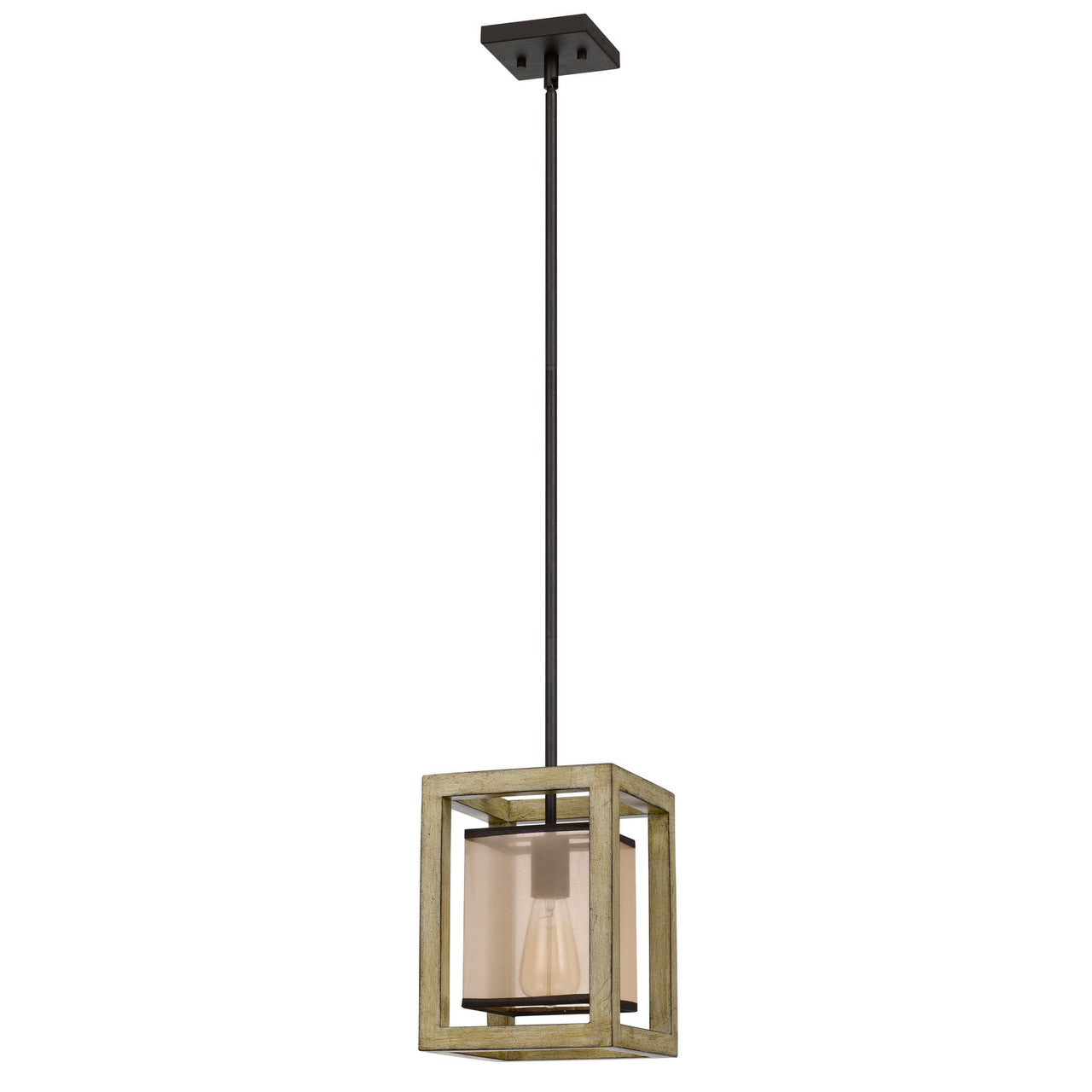 CAL Lighting Palencia rubber wood pendant with organza shade Distressed oak FX-3781-1P