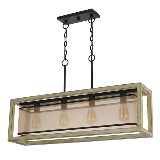 CAL Lighting Palencia rubber wood Island chandelier with organza shade Distressed oak FX-3781-4H