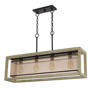 CAL Lighting Palencia rubber wood Island chandelier with organza shade Distressed oak FX-3781-4H