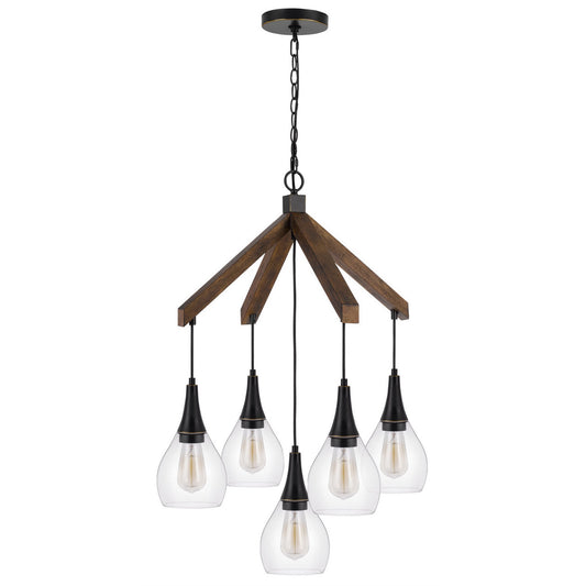 CAL Lighting Watkins rubber wood chandelier with hanging glass shades Wood/Dark Bronze FX-3787-5