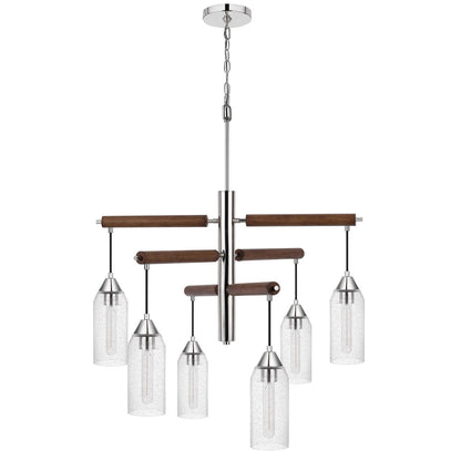 CAL Lighting Massillon rubber wood chandelier with hanging bubbled glass shades Chrome/Wood FX-3789-6