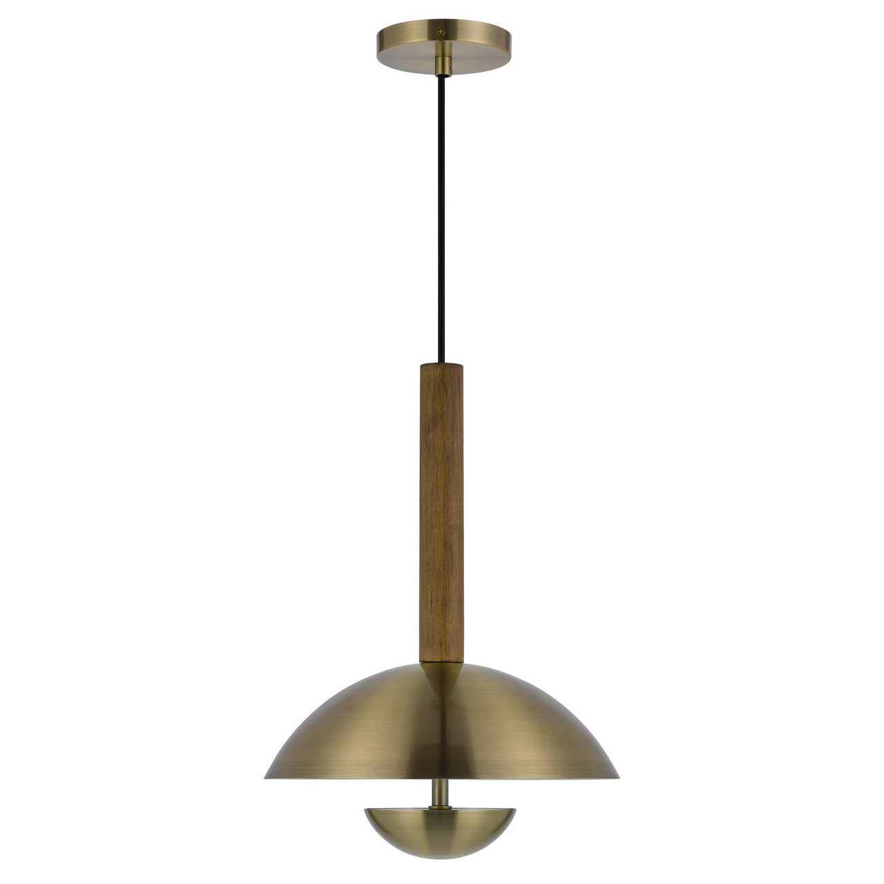 CAL Lighting Lakeland 15W intergrated dimmable LED metal / birch wood pendant light with half domed metal shade Antique Brass/Wood FX-3801-1