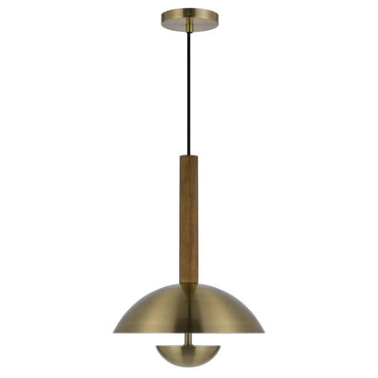 CAL Lighting Lakeland 15W intergrated dimmable LED metal / birch wood pendant light with half domed metal shade Antique Brass/Wood FX-3801-1