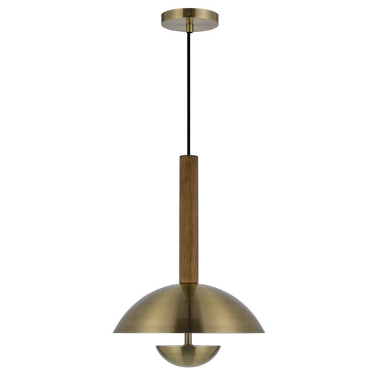 CAL Lighting Lakeland 15W intergrated dimmable LED metal / birch wood pendant light with half domed metal shade Antique Brass/Wood FX-3801-1