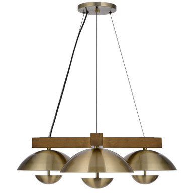 CAL Lighting Lakeland 15W x 3 intergrated dimmable LED metal / birch wood pendant light with half domed metal shade Antique Brass/Wood FX-3801-3C