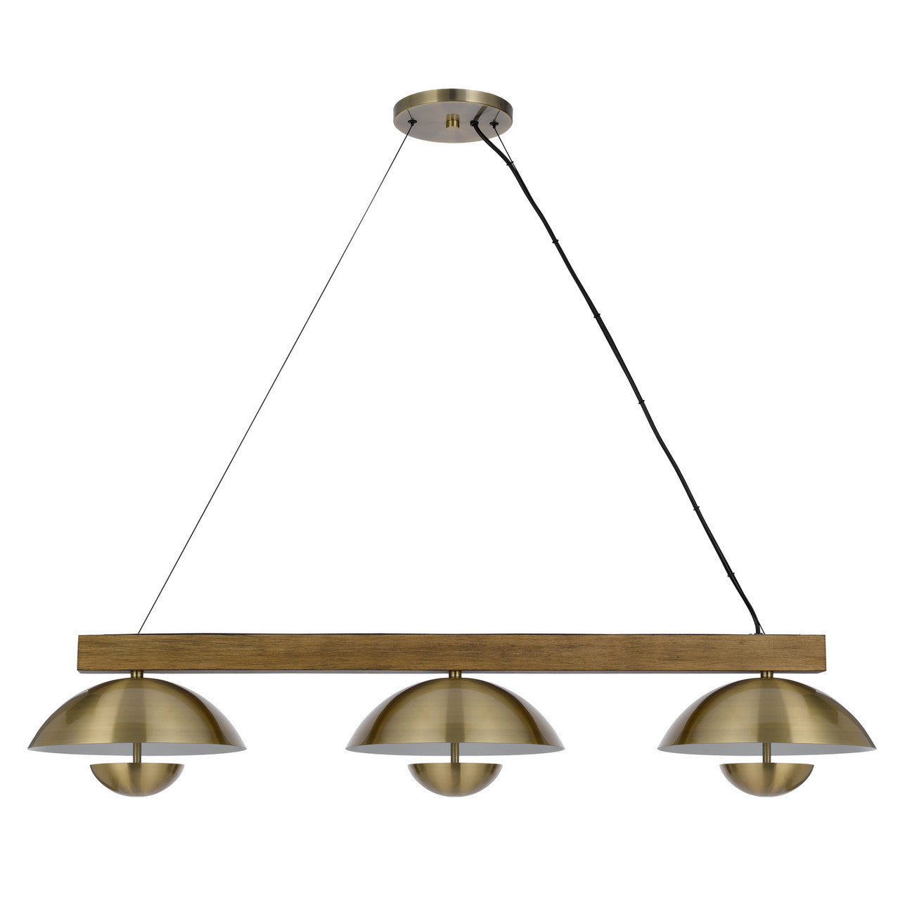 CAL Lighting Lakeland 15W x 3 intergrated dimmable LED metal / birch wood island chandelier with half domed metal shade Antique Brass/Wood FX-3801-3