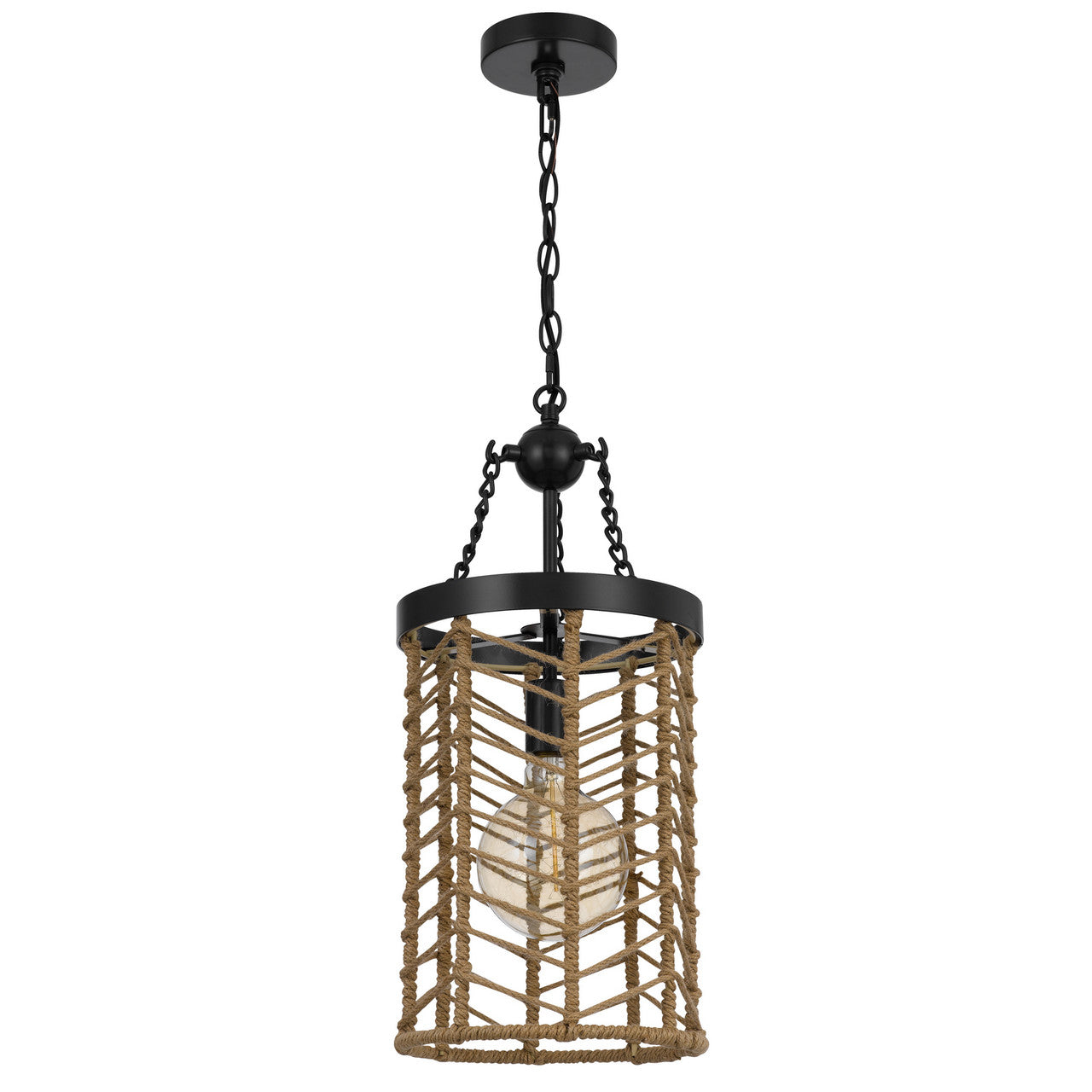 CAL Lighting Lillington 60W metal pendant light with burlap roped cage Burlap/Black FX-3806-1