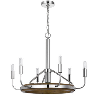 CAL Lighting Saluda metal chandelier and a GU10 6W LED downlight (LED bulb included) Chrome/oak FX-3808-6