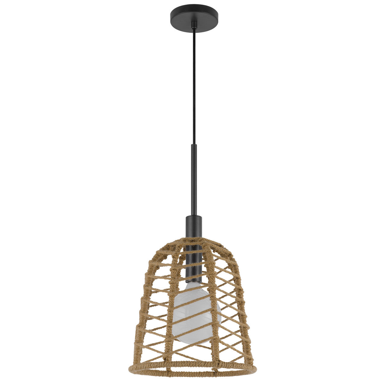 CAL Lighting Parkton 60W metal pendant with burlap roped shade Burlap/charcoal grey FX-3809-1