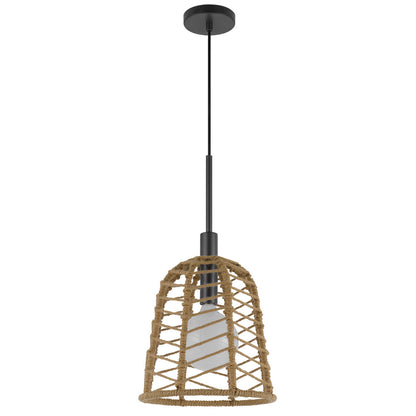 CAL Lighting Parkton 60W metal pendant with burlap roped shade Burlap/charcoal grey FX-3809-1