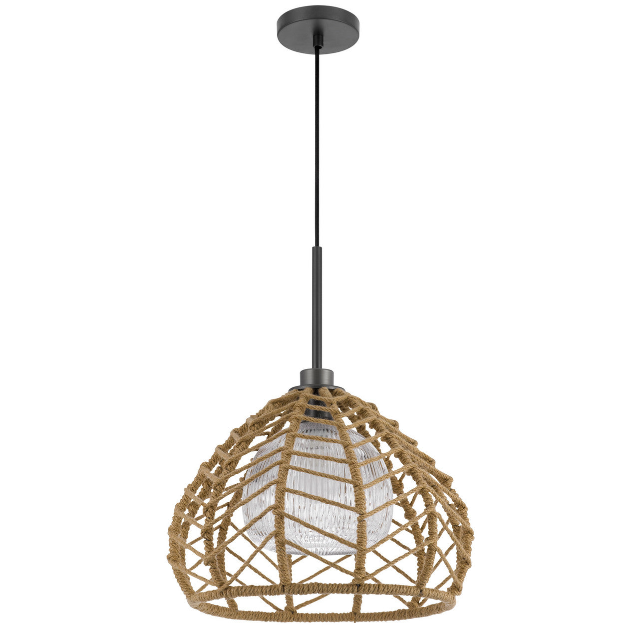 CAL Lighting Dunn 60W metal pendant with burlap roped shade Burlap/charcoal grey FX-3810-1