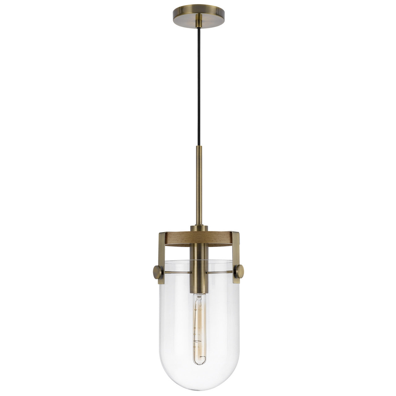 CAL Lighting Stovall 60W metal/glass/birch wood pendant light Antique Brass/oak FX-3812-1