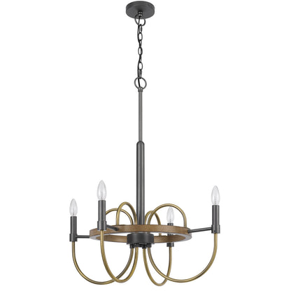 CAL Lighting Seagrove metal chandelier Antique Brass/charcoal grey/Wood FX-3813-4