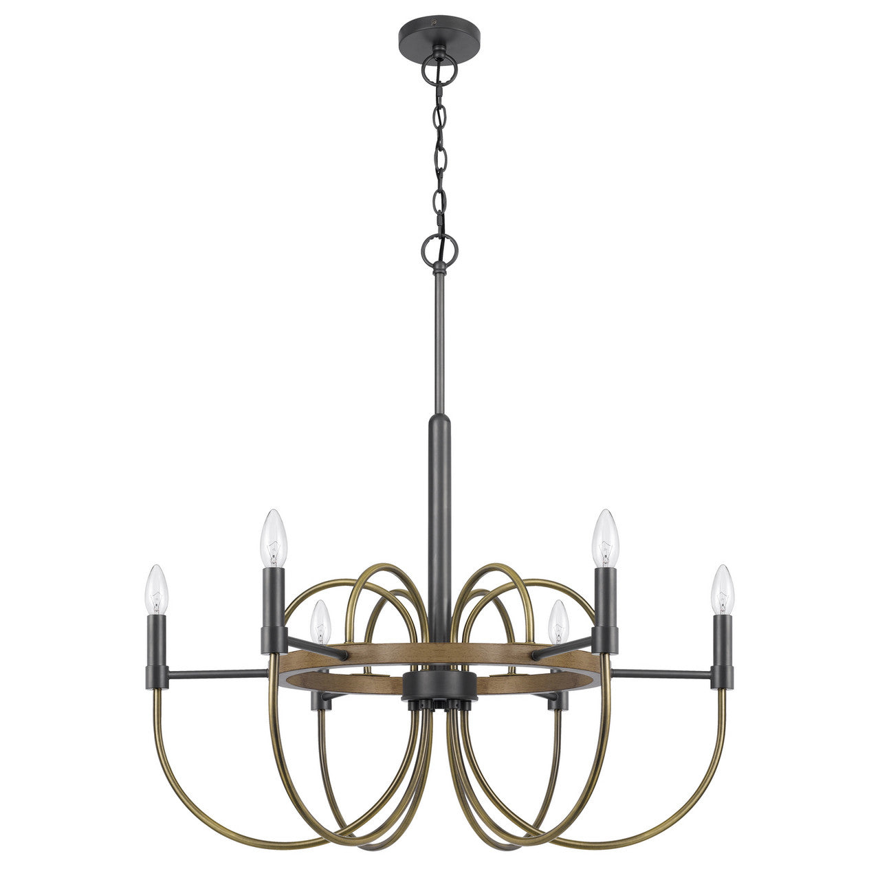 CAL Lighting Seagrove metal chandelier Antique Brass/charcoal grey/Wood FX-3813-6