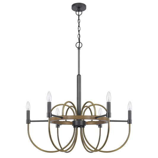 CAL Lighting Seagrove metal chandelier Antique Brass/charcoal grey/Wood FX-3813-6