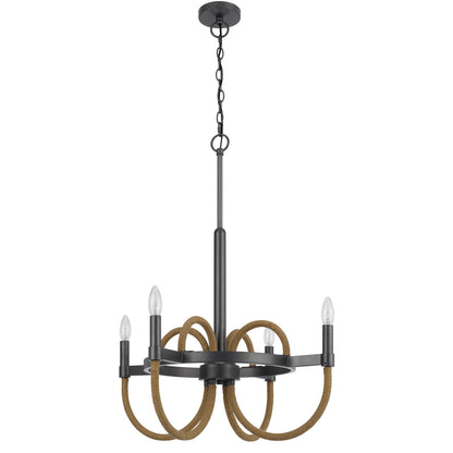 CAL Lighting Rowland metal/burlap roped chandelier Burlap/charcoal grey FX-3814-4