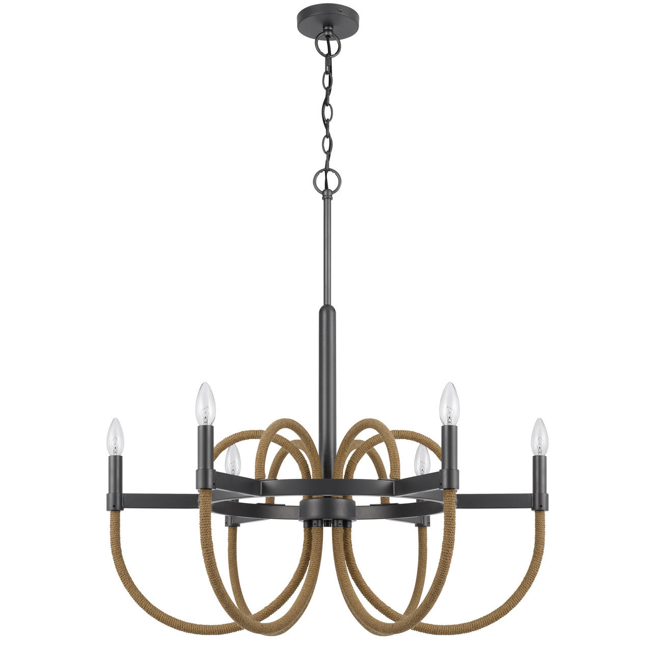 CAL Lighting Rowland metal/burlap roped chandelier Burlap/charcoal grey FX-3814-6