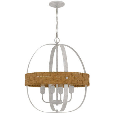 CAL Lighting Barton metal chandelier with rattan design White Washed FX-3816-4