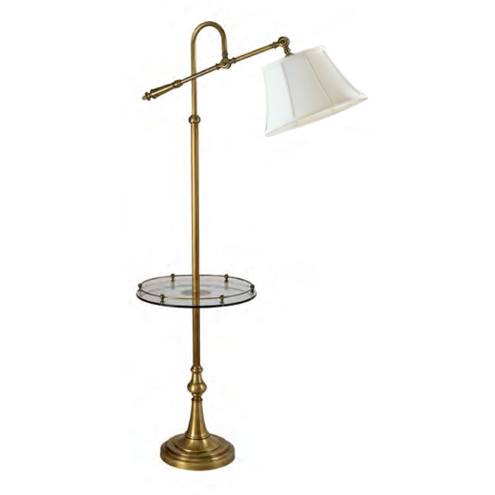 Lite Master Caitlin Adjustable Table Floor Lamp in Antique Solid Brass with Glass Table F6860AB-SL