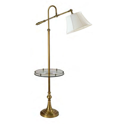 Lite Master Caitlin Adjustable Table Floor Lamp in Antique Solid Brass with Glass Table F6860AB-SL