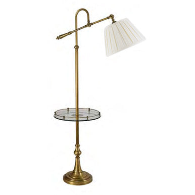 Lite Master Caitlin Adjustable Table Floor Lamp in Antique Solid Brass with Glass Table F6860AB-SR