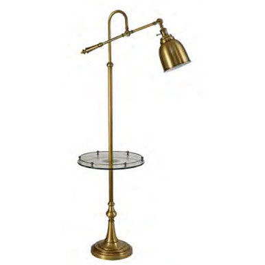 Lite Master Taylor Adjustable Table Floor Lamp in Antique Solid Brass with Glass Table F6860AB-B36