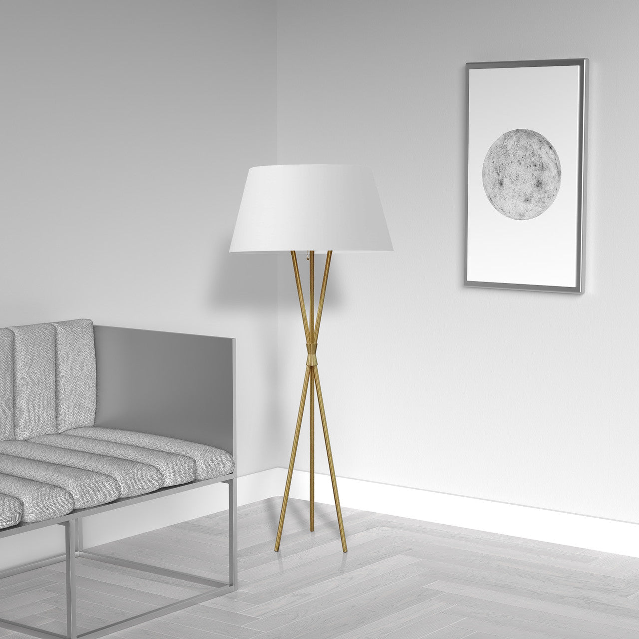 Dainolite 1 Light Incandescent Aged Brass Floor Lamp w/ White Shade GAB-601F-AGB-WH