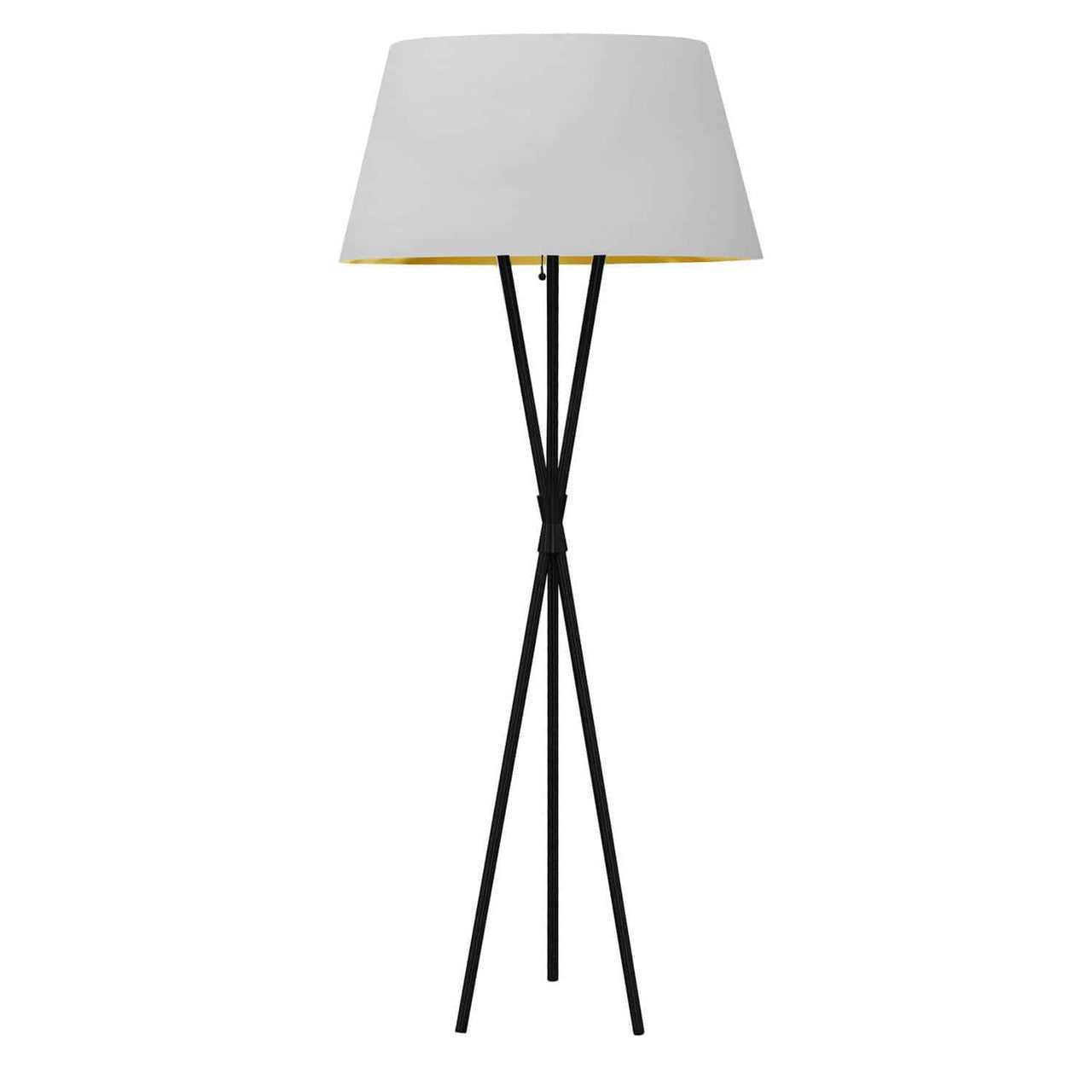 Dainolite 1 Light 3 Legged Matte Black Floor Lamp, with White/Gold Shade GAB-601F-MB-692