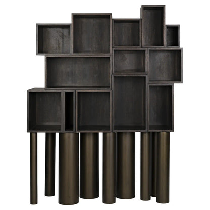 Noir Mr. Roberts Shelving in Ebony Walnut and Aged Brass GBCS213EB