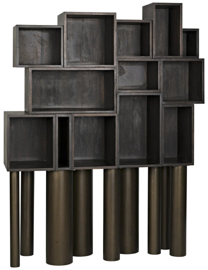 Noir Mr. Roberts Shelving in Ebony Walnut and Aged Brass GBCS213EB