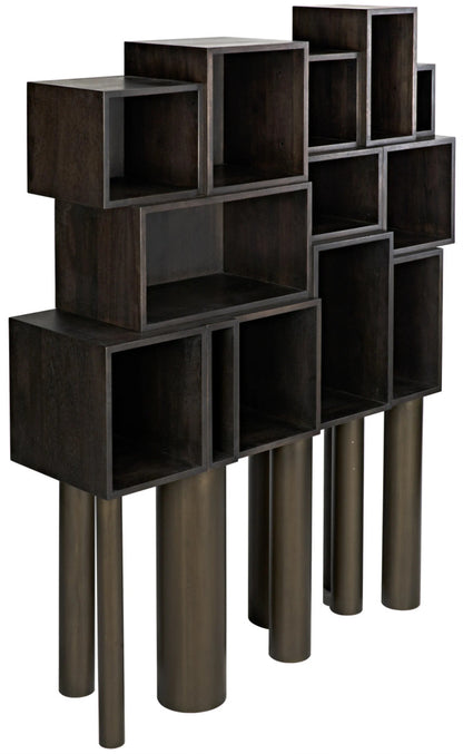 Noir Mr. Roberts Shelving in Ebony Walnut and Aged Brass GBCS213EB