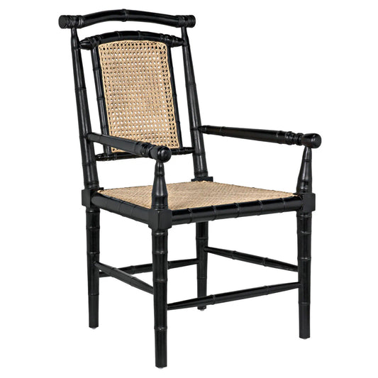 Noir Colonial Bamboo Arm Chair in Hand Rubbed Black GCHA126AHB