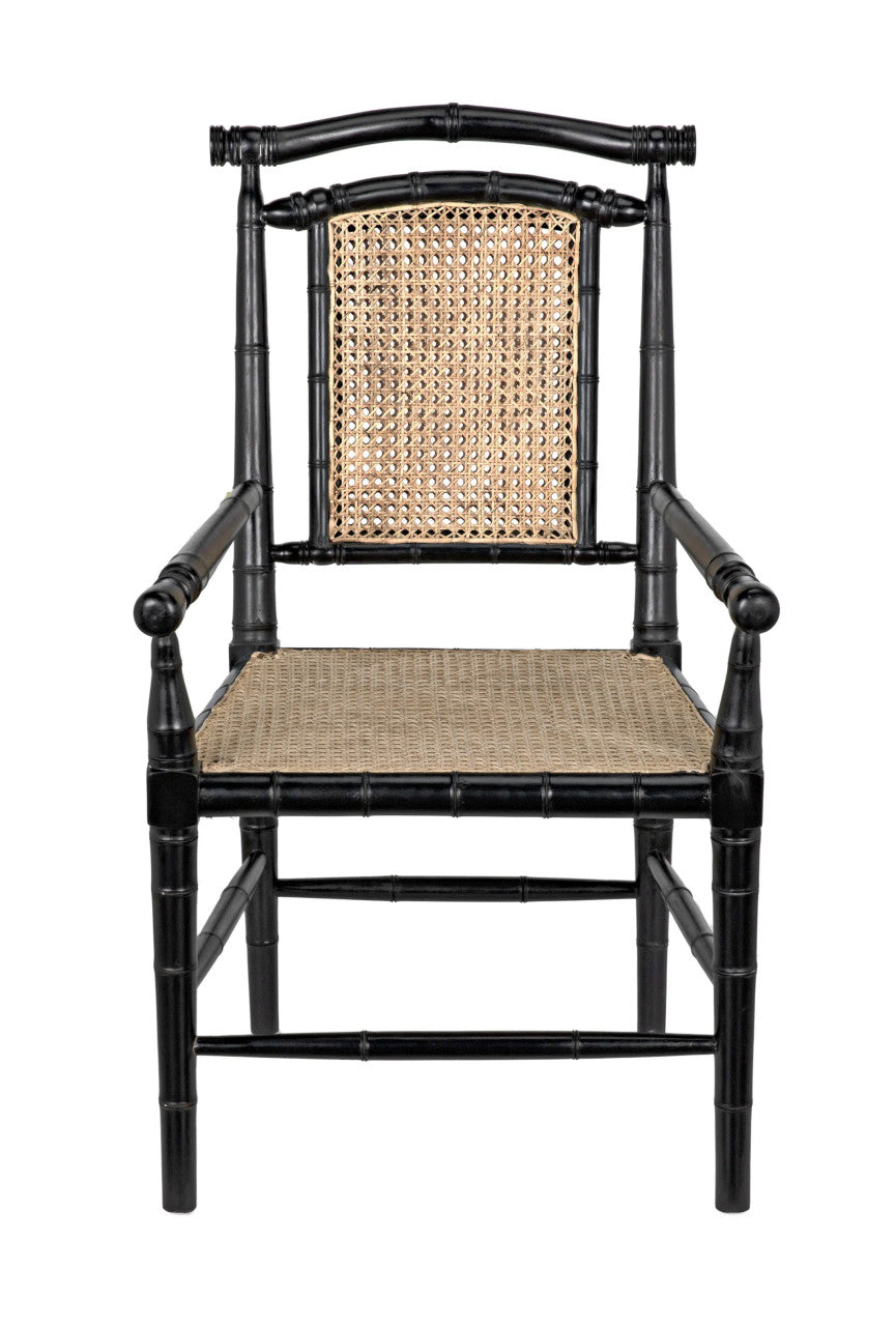 Noir Colonial Bamboo Arm Chair in Hand Rubbed Black GCHA126AHB