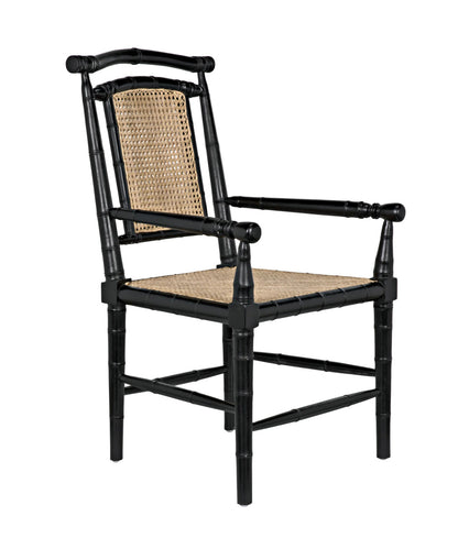 Noir Colonial Bamboo Arm Chair in Hand Rubbed Black GCHA126AHB