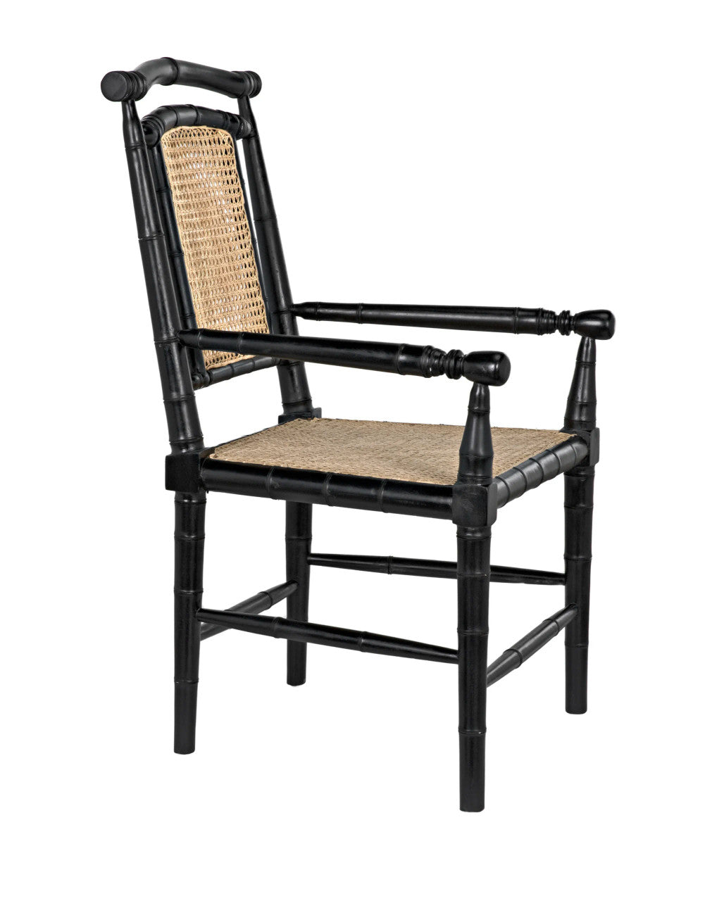 Noir Colonial Bamboo Arm Chair in Hand Rubbed Black GCHA126AHB