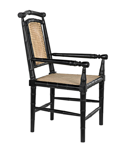 Noir Colonial Bamboo Arm Chair in Hand Rubbed Black GCHA126AHB