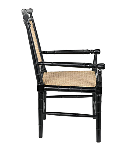 Noir Colonial Bamboo Arm Chair in Hand Rubbed Black GCHA126AHB