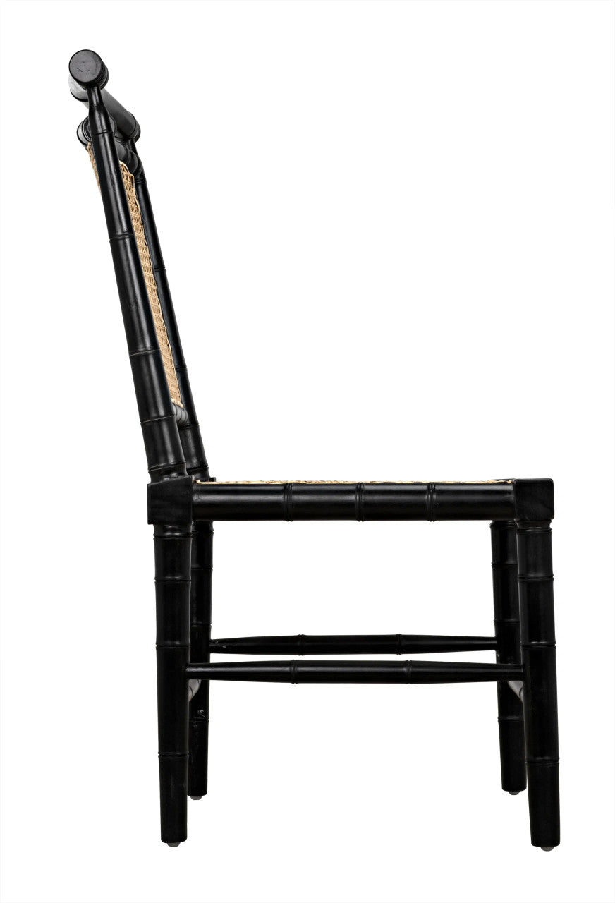 Noir Colonial Bamboo Side Chair in Hand Rubbed Black GCHA126HB